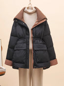 Women's Mid-Length Down Jacket with Waist Design