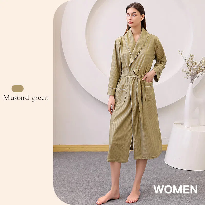 Thin satin bathrobe with quick drying water absorption for couples women's long and plus size yukata for men - TrendTrove