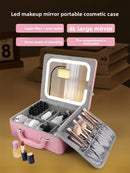 Large capacity makeup bag with mirror and lamp