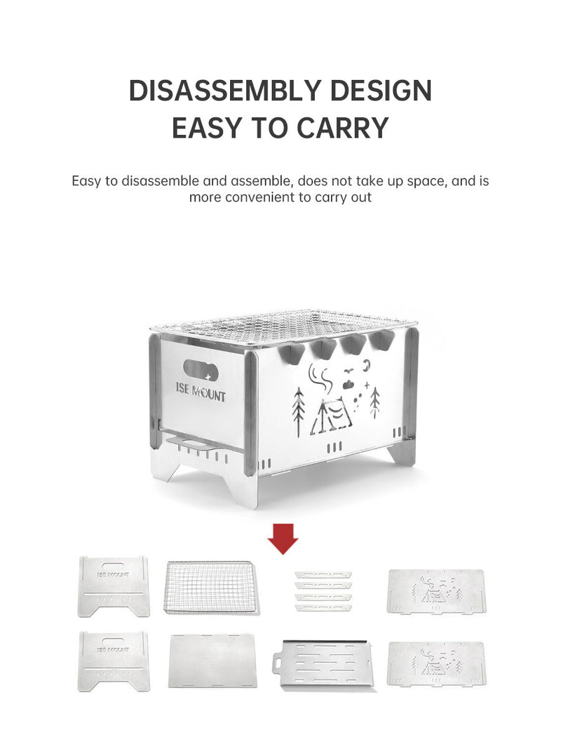 Outdoor folding barbecue stove stainless steel card stove bonfire stove portable camping heating stove burning firewood stove - TrendTrove