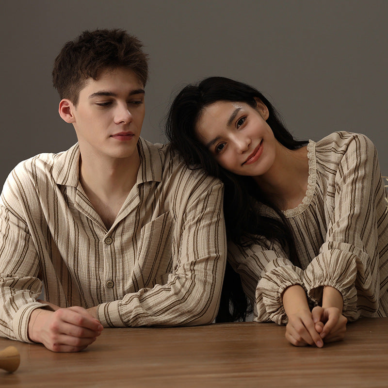 Couple's sleepwear autumn new item Wabi Sabi style cotton yarn can be worn outside loose men's and women's home clothes - TrendTrove
