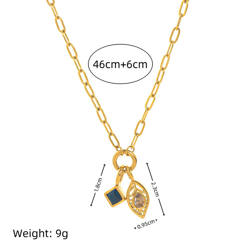 Stainless Steel Zircon Feather Pendant Necklace