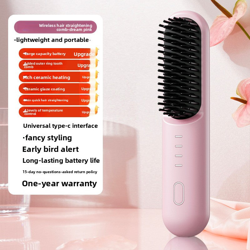 Wireless lazy-person portable hair straightening comb