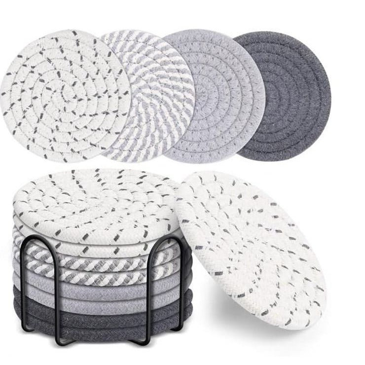 Cotton thread placemat hand woven insulation mat bowl mat cup mat thickened and simple cotton linen table mat - TrendTrove