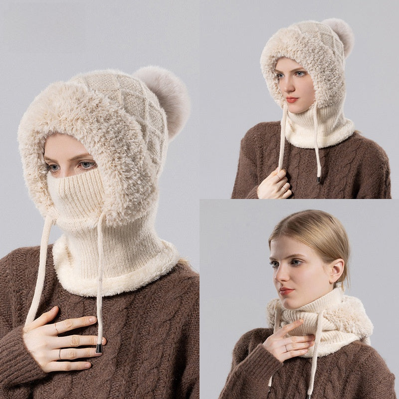 Winter Velvet Knitted Hat with Scarf and Mask