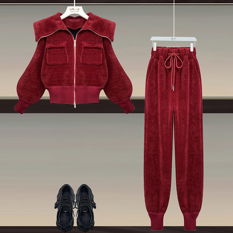 Conjunto deportivo de dos piezas de pana para mujer