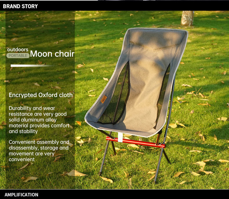 Outdoor Folding Chair Heighten Moon Chair Portable Camping Fishing Chair Leisure Beach Chair Back Chair - TrendTrove