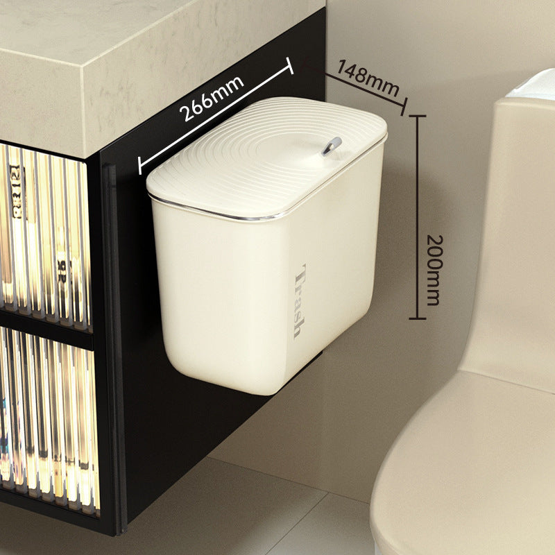 Wall-mounted trash can in the bathroom