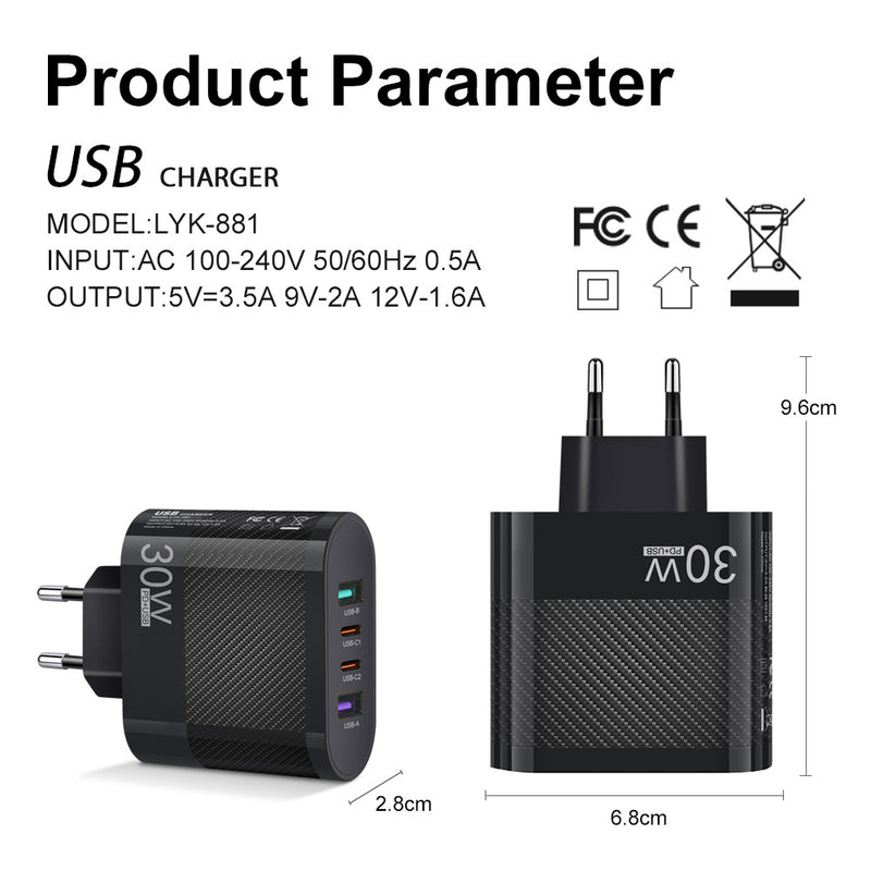 2USB Type-C 30W Mobile Phone Charger Multi Interface Travel Charging Head - TrendTrove