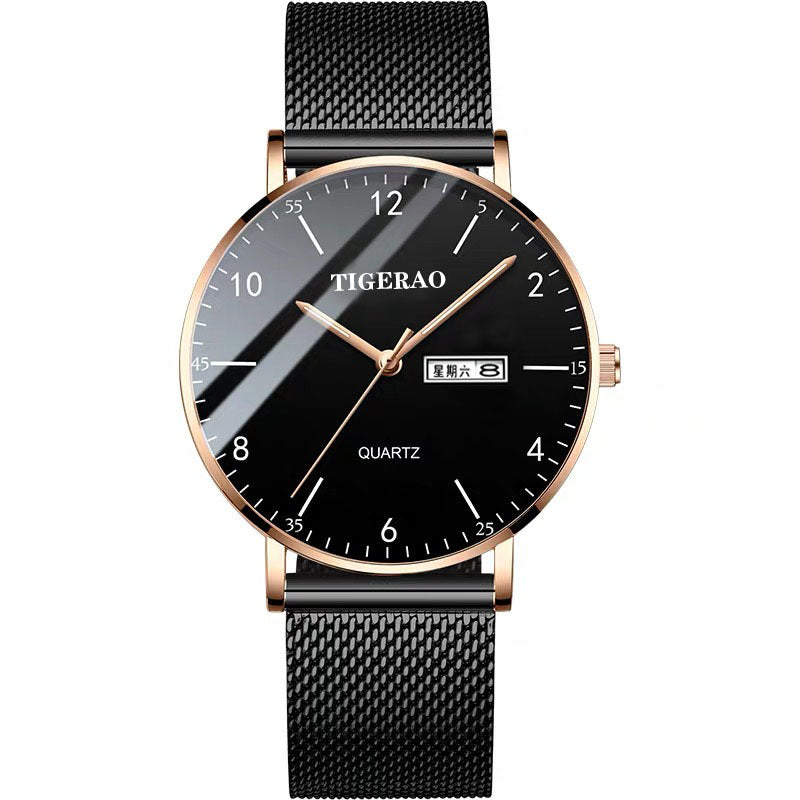 Men's Waterproof Quartz Watch with Double Calendar and Luminous Feature