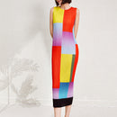 Vestido plisado de colores a juego de mediados de la antigüedad para mujer