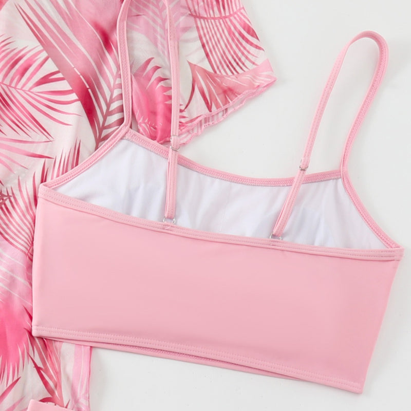 Nuevo conjunto de traje de baño de tres piezas para mujer, estampado de manga corta, camisa de vestir exterior