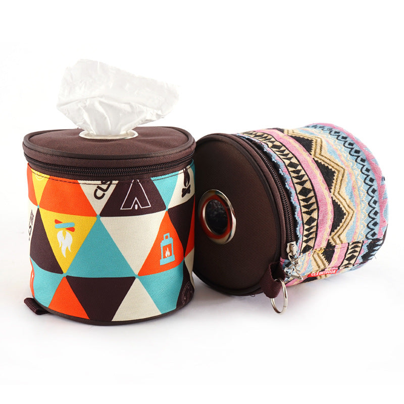 Outdoor camping folding ethnic style paper box storage bag car roll paper tissue box small cloth bag storage bag - TrendTrove