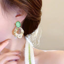 Aesthetic Zircon Flower Hanging Earrings for Women Gold Color Big Drop Women's Earrings Party Trending Jewelry Gift