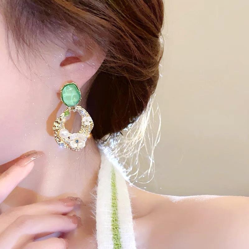 Aesthetic Zircon Flower Hanging Earrings for Women Gold Color Big Drop Women's Earrings Party Trending Jewelry Gift