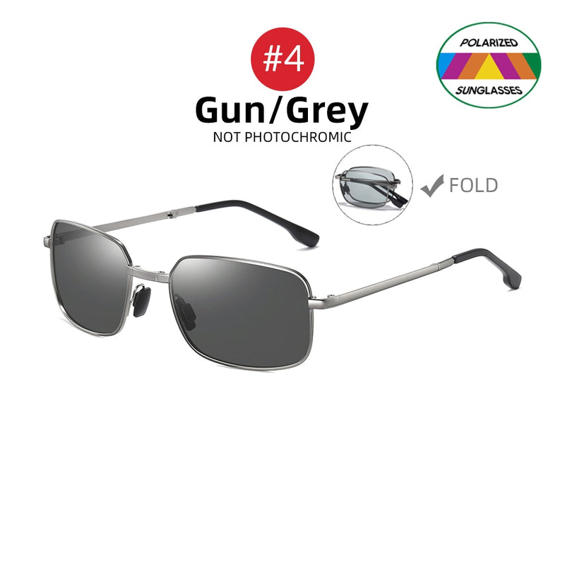 Men Fold Photochromic Sunglasses with Polarized Lens Rectangle Folding Metal Male Sun Glasses Trending Products - TrendTrove