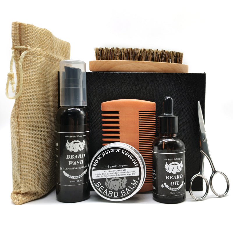 Beard Care Kit 9-Piece Set with Comb, Brush, Scissors, and Grooming Products