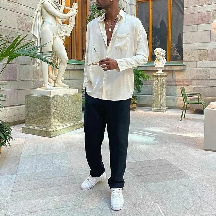 Men's Casual Long Sleeve Shirt and Pants Set