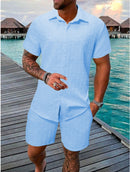 Men's Jacquard Casual Shirt and Shorts Set