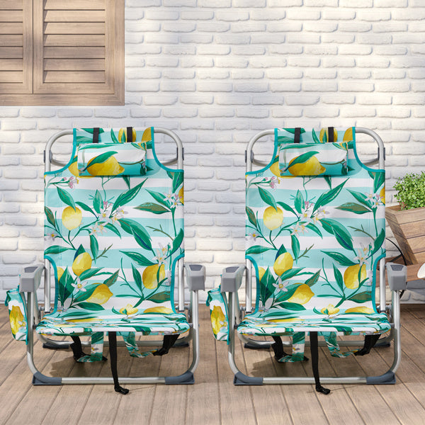63x65x82cm, Lemon Pattern, Aluminum, Beach Chair, Oxford Cloth, Silver-white Aluminium Tube