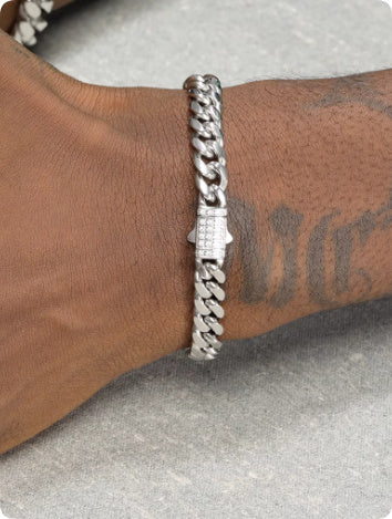 8mm Gold Titanium Steel Cuban Bracelet Men's Hip Hop