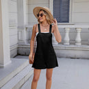 Summer Square Neck Shorts Jumpsuit With Pockets INS Fashion Solid Color Beach Bodysuit Women's Clothing