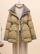 Women's Mid-Length Down Jacket with Waist Design