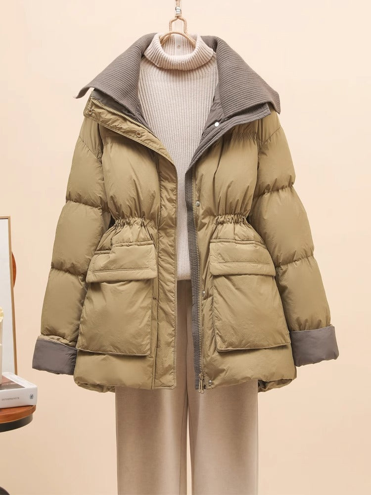 Women's Mid-Length Down Jacket with Waist Design