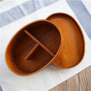 Oval-shaped coffee-colored wooden bento box
