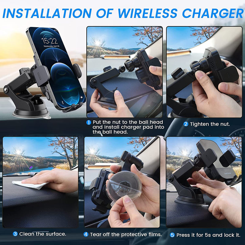 Wireless Car Charger, Fast Charging 15W Auto Clamping Car Charger Phone Holder Phone Mount