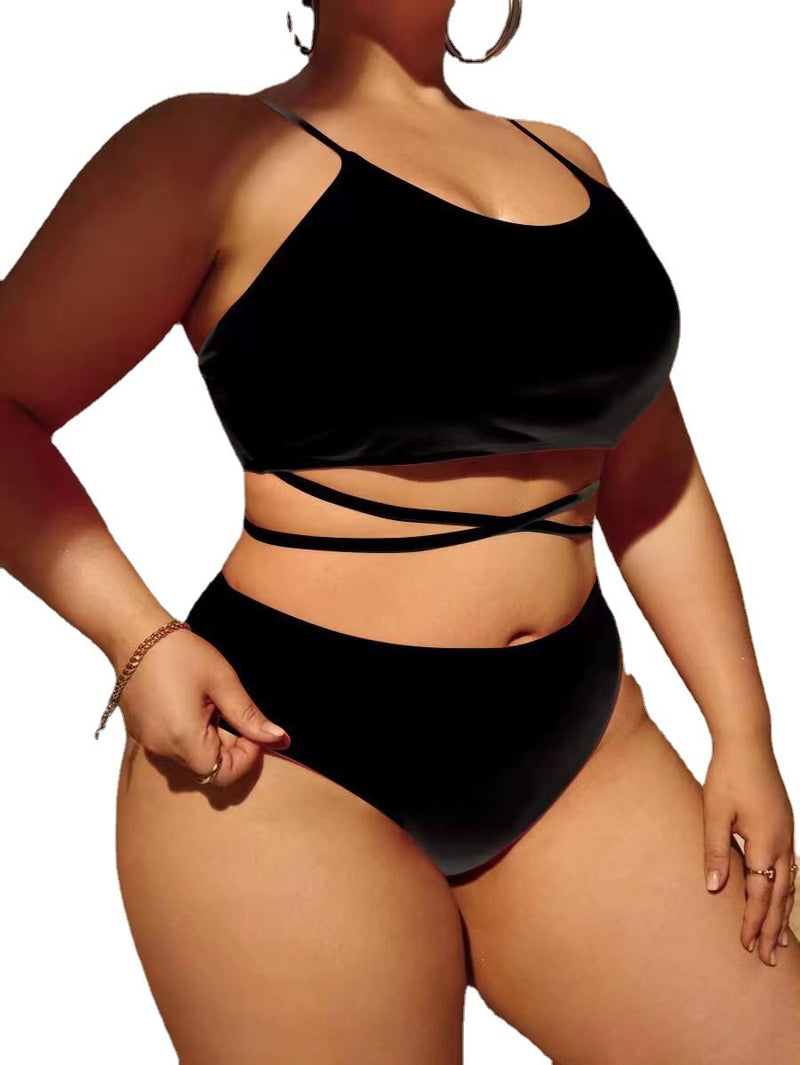 Solid Large Three Piece High Waist Bikini Swimsuit