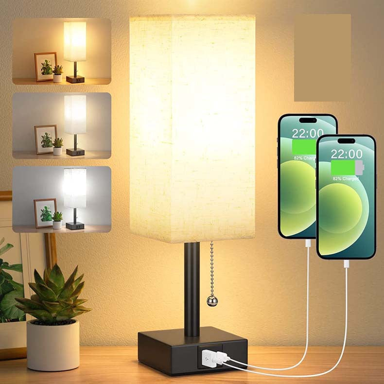 Linen 90 square desk lamp zipper switch three color temperature variable light A+C USB charging - TrendTrove