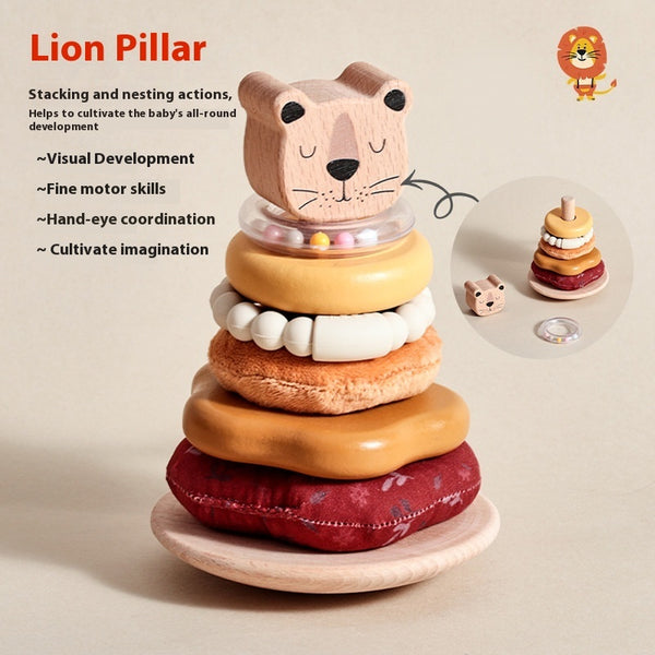 Baby Early Education Puzzle Lion Set Column Toy Wooden