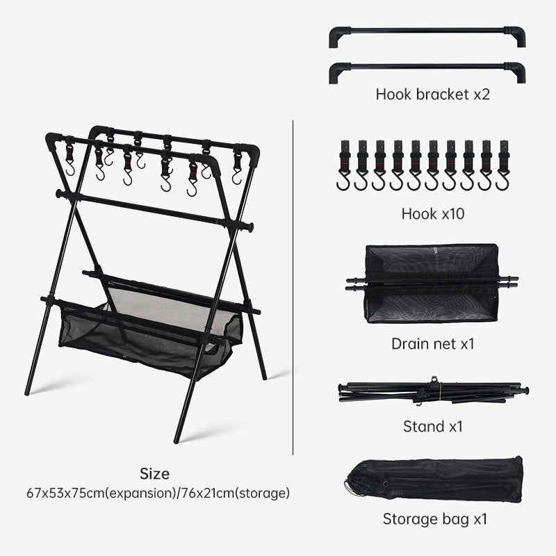 Outdoor camping folding shelf camping car drying rack drying net drying rack storage rack - TrendTrove