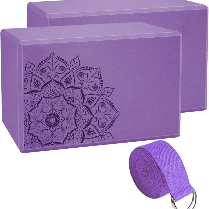 EVA Yoga Brick Set with Stretch Belt for Adults and Kids