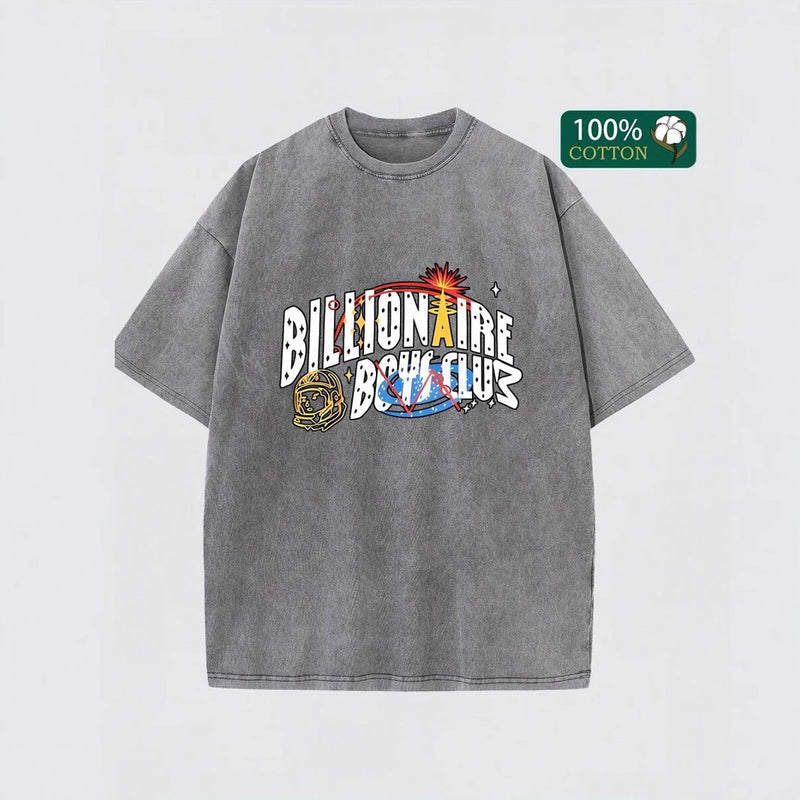 Retro Washed Cotton Short Sleeve Printed T-Shirt