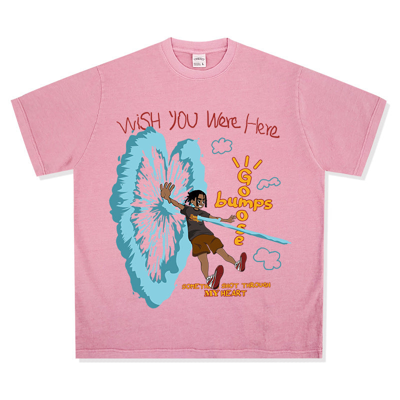 Retro Travis Scott Hip Hop Cartoon Printed Cotton T-Shirt