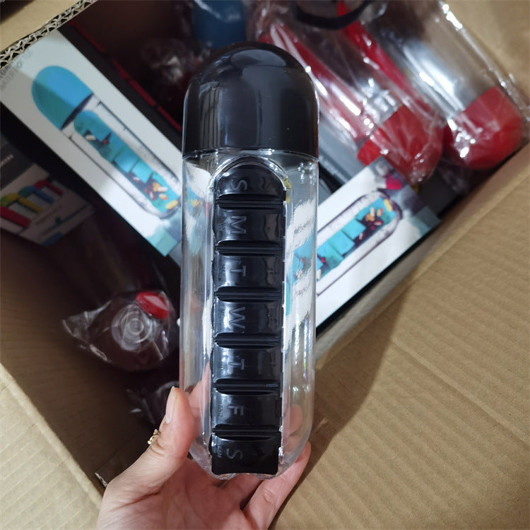 Two-In-One Water Cup with 7 Compartment Pill Organizer