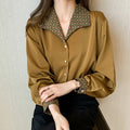 Satin Design Long-sleeved Temperament Draped Flower Shirt Top