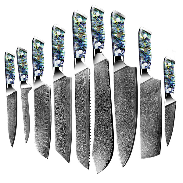Damascus Steel Kitchen Knife Set with Abalone Shell Handle