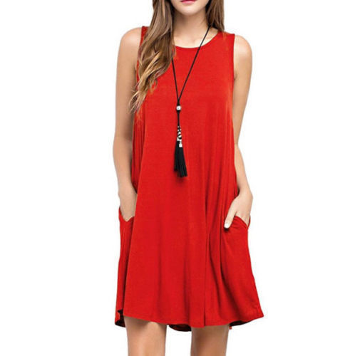 Vestido informal de verano con bolsillos para mujer, estilo camiseta