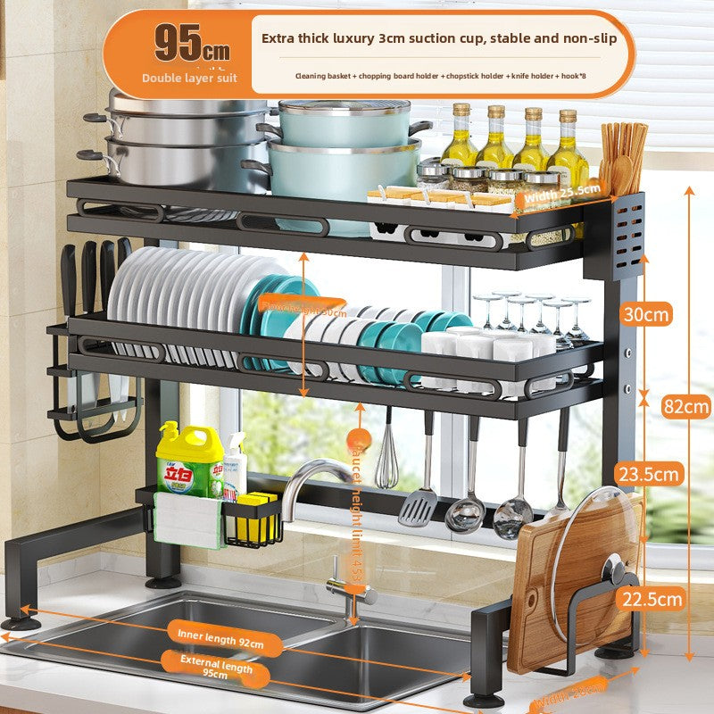 Kitchen Sink Dish Drying Rack with Adjustable Layers