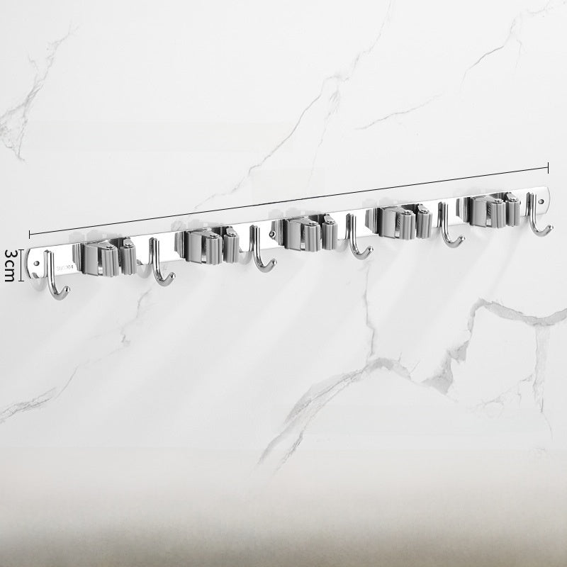 Stainless Steel Wall-Mounted Mop Rack with Hooks and Clips