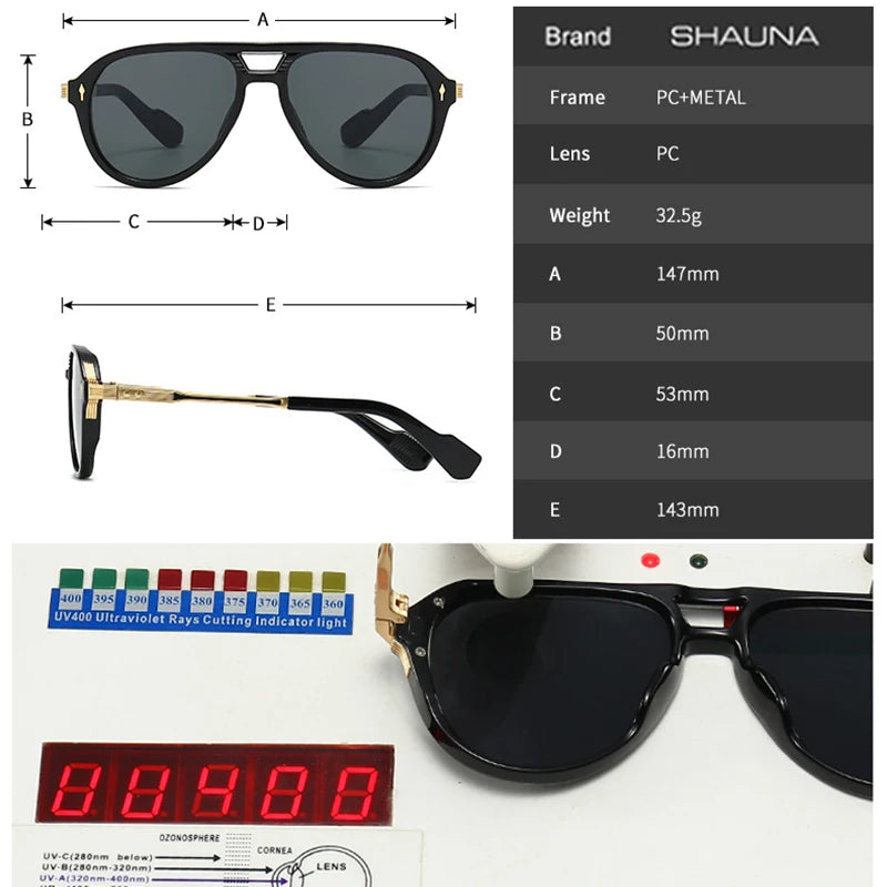 Retro Double Bridges Pilot Men Sunglasses Fashion Brand Designer Shades  Trending Rivets Women Luxury Sun Glasses