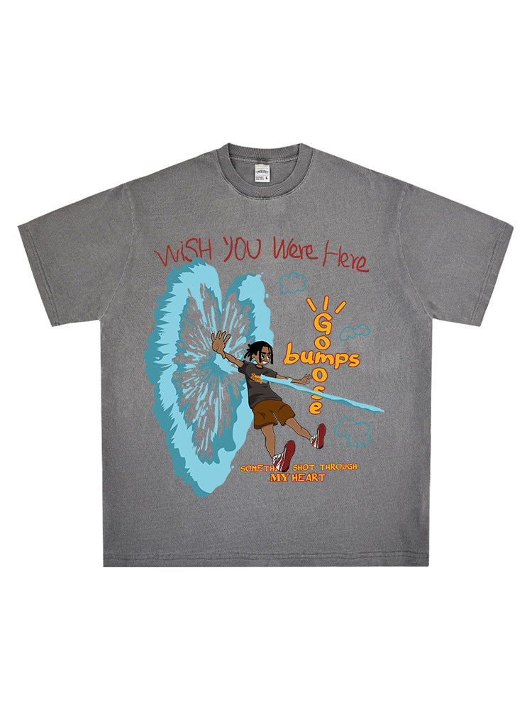 Retro Travis Scott Hip Hop Cartoon Printed Cotton T-Shirt