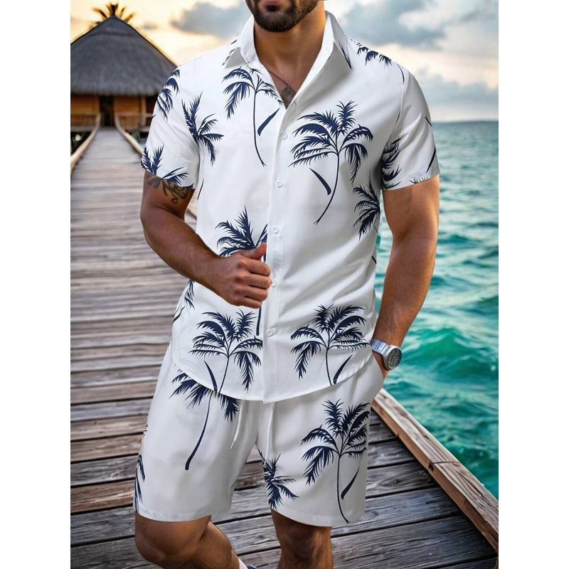 Men's Short-Sleeved Shirt and Beach Pants Set