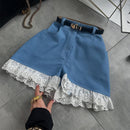 Women's High Waist Lace Stitching Shorts