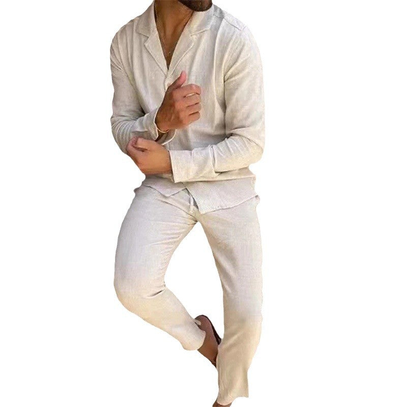 Men's Casual Long Sleeve Shirt and Pants Set