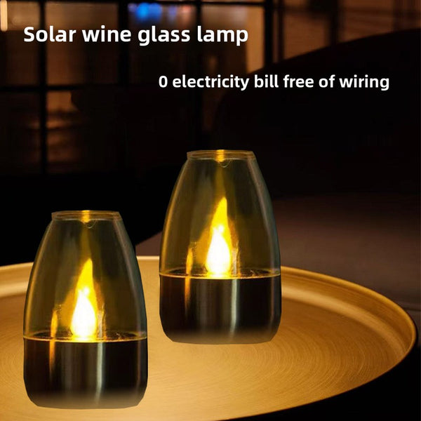 Solar Candle Light with Wine Glass Lampshade Waterproof LED