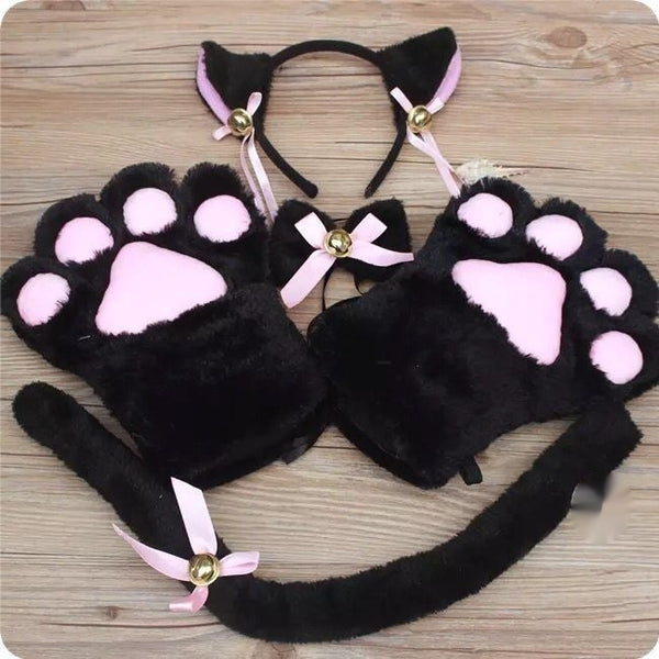 Selling Cute Suit Cat's Paw Gloves 5-piece Set Maid Nekopara Cat's Paw Bow Tie